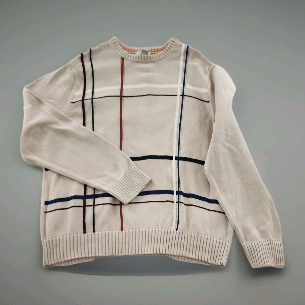 Dockers Cream Crewneck Sweater with Blue, Brown & Black Stripes